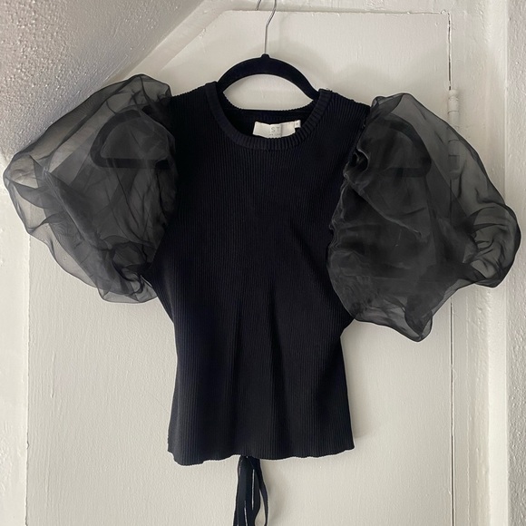 ASTR The Label Avery Organza Puffed Sleeve Open Back Top - Picture 4 of 8